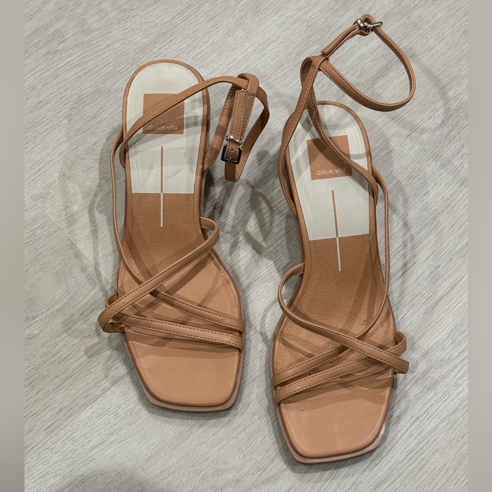 Dolce Vita Nude/Tan Strappy Square-Toe Ankle Strap Heels